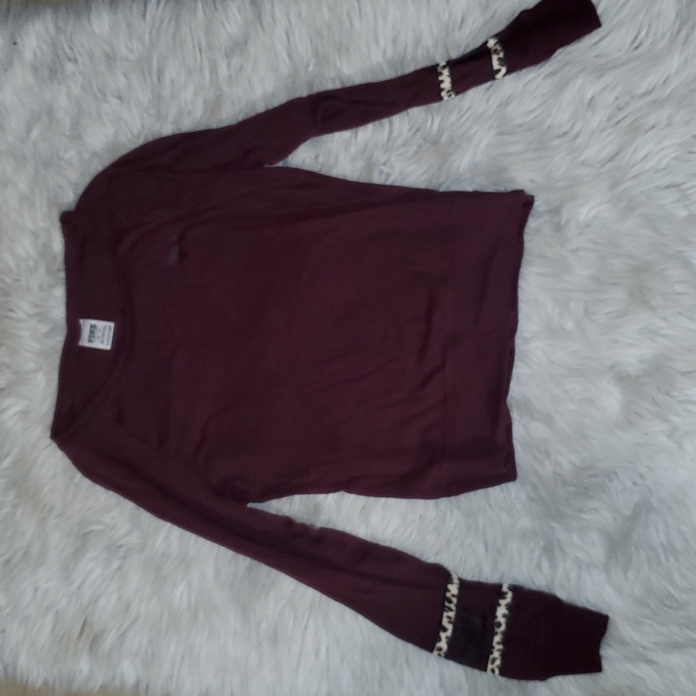 Victoria’s Secret Burgundy Top with Leopard Sleeve Detail | Size XS